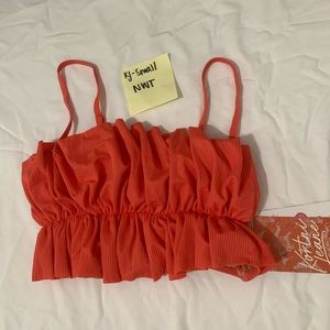 Kortni Jeane coral ribbed Oversized ruffle swim top NWT